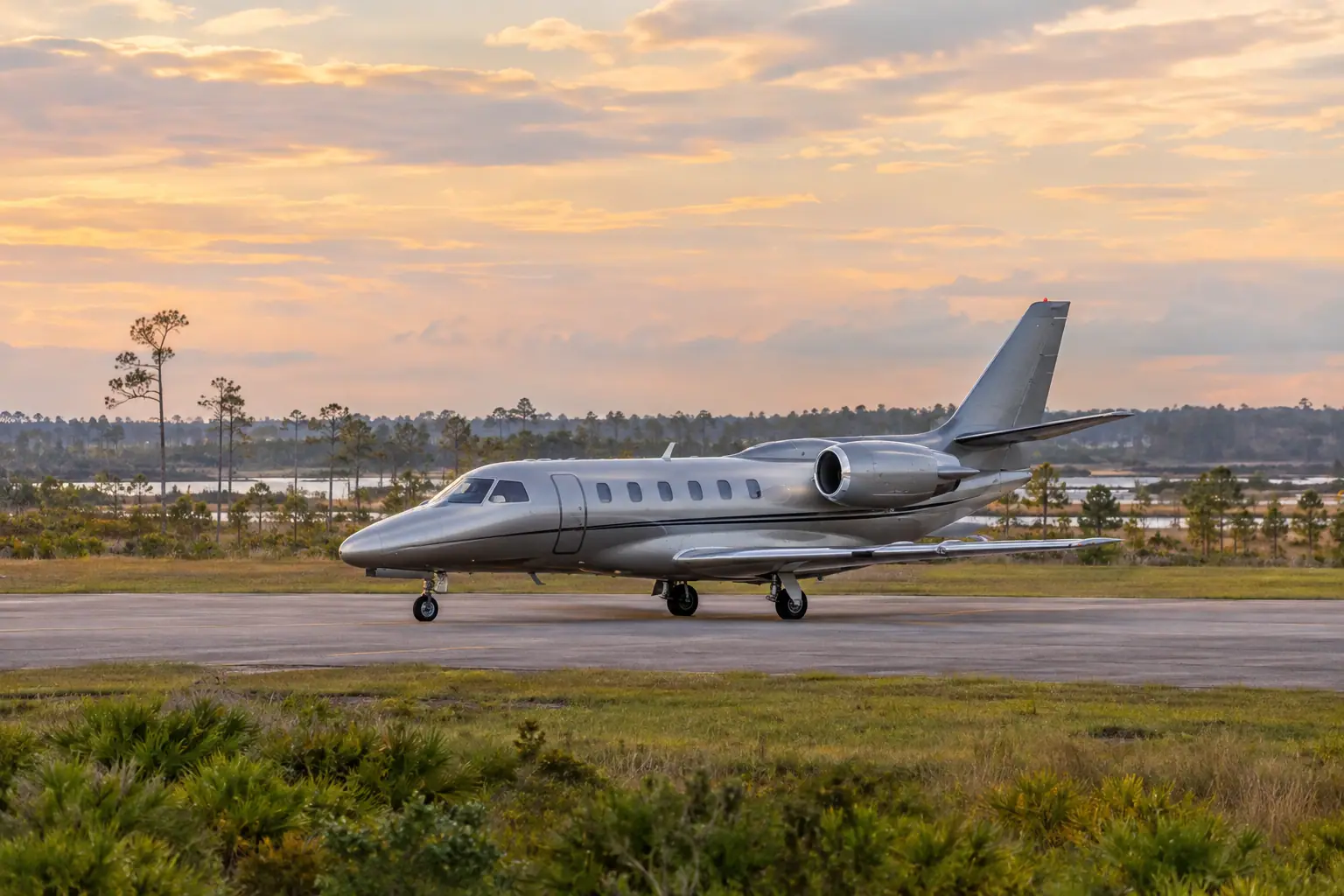 Midsize jet on the ramp
