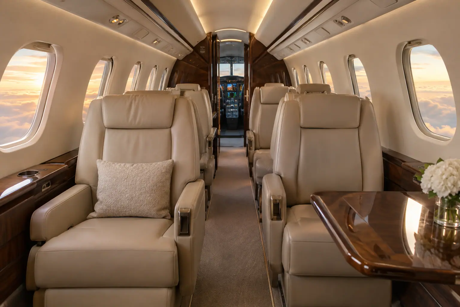Super-midsize jet cabin interior