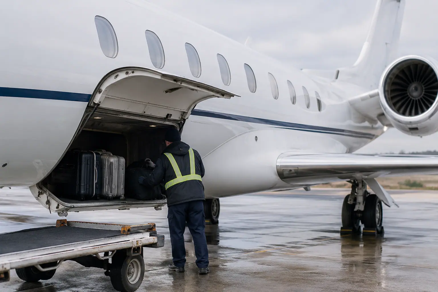 Bags loaded into a private jet